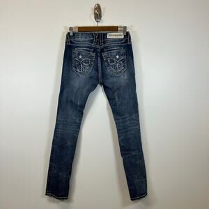 Rock Revival Taye Straight Leg Jeans Medium Wash Distressed Y2K Bling Denim  27
